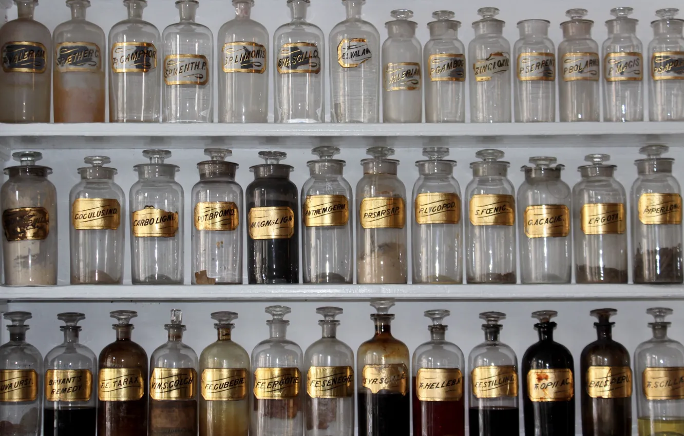 Photo wallpaper shelves, seasoning, bottle