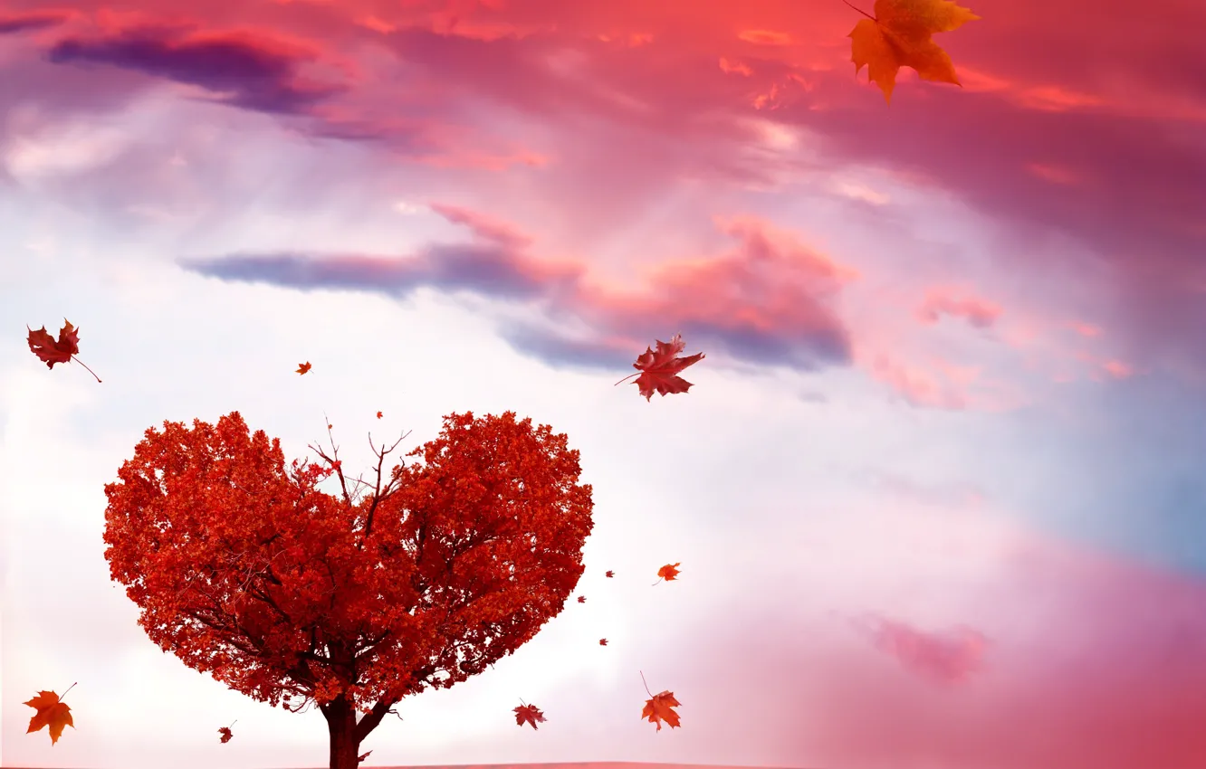 Photo wallpaper autumn, leaves, tree, heart