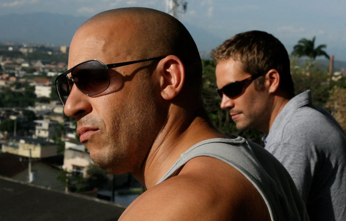 Photo wallpaper the city, glasses, VIN Diesel, Paul Walker, The fast and the furious