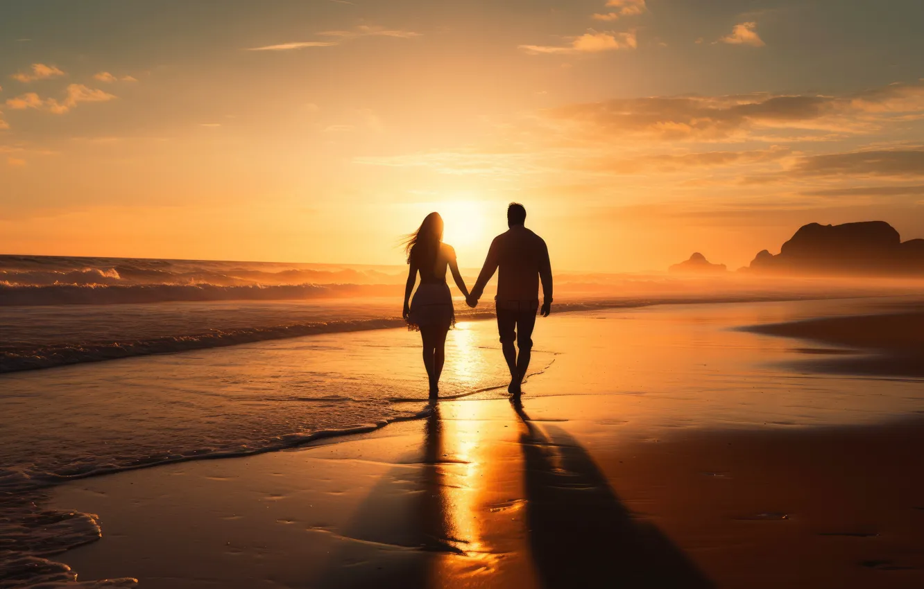 Photo wallpaper sand, sea, beach, summer, girl, the sun, light, love