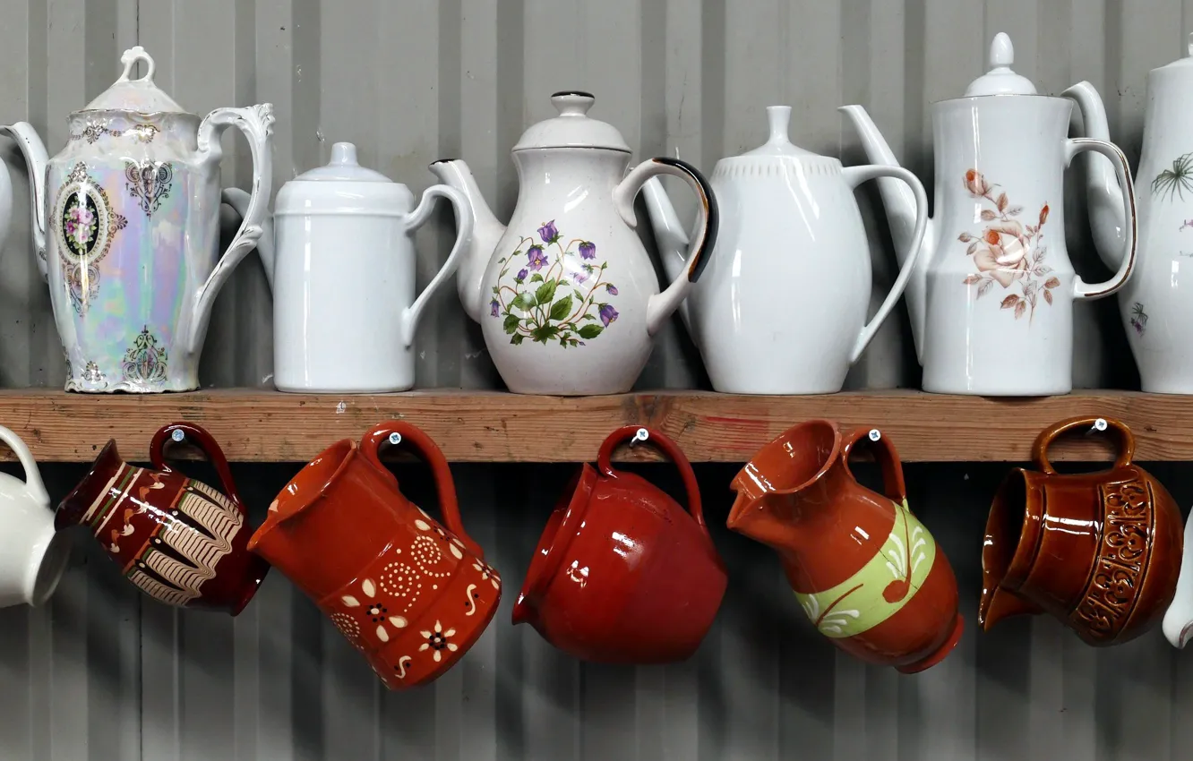 Photo wallpaper interior, Cup, dishes, kettles
