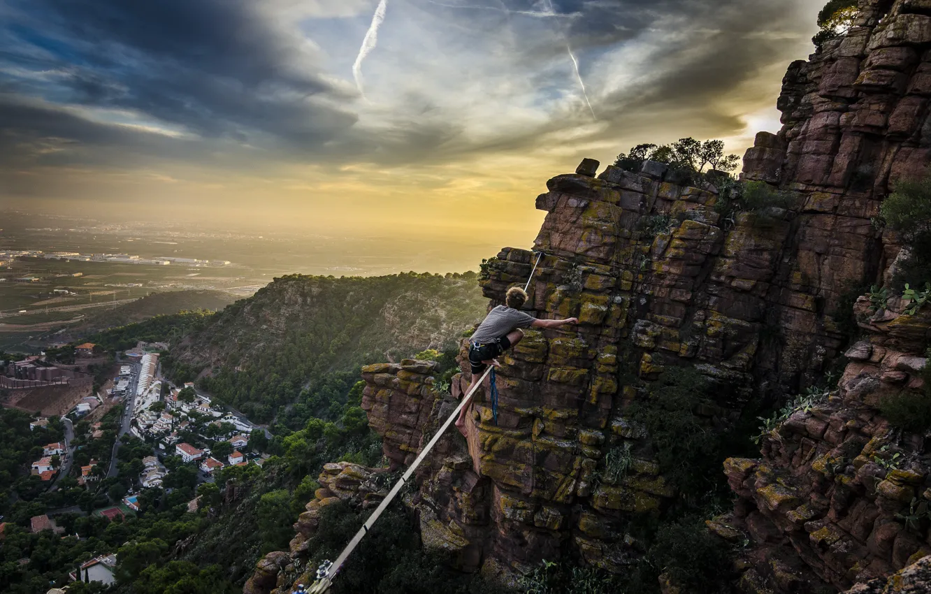Photo wallpaper city, sky, mountains, extreme