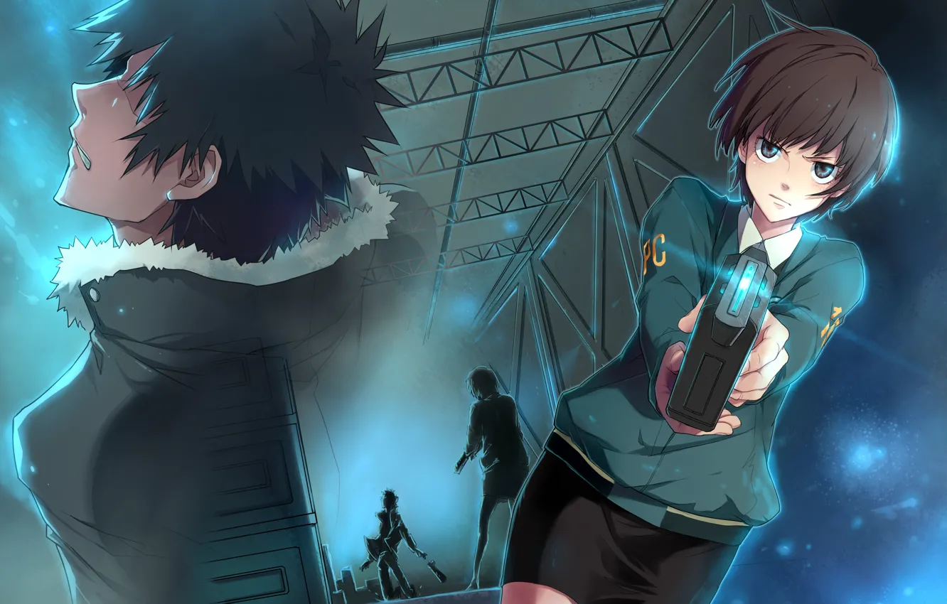 Photo wallpaper girl, weapons, guy, psycho-pass, tsunemori akane, kougami shinya