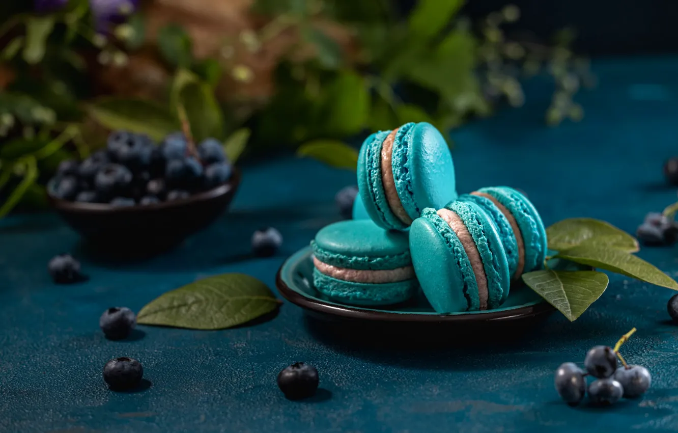 Photo wallpaper berries, table, cookies, cake, macaroon