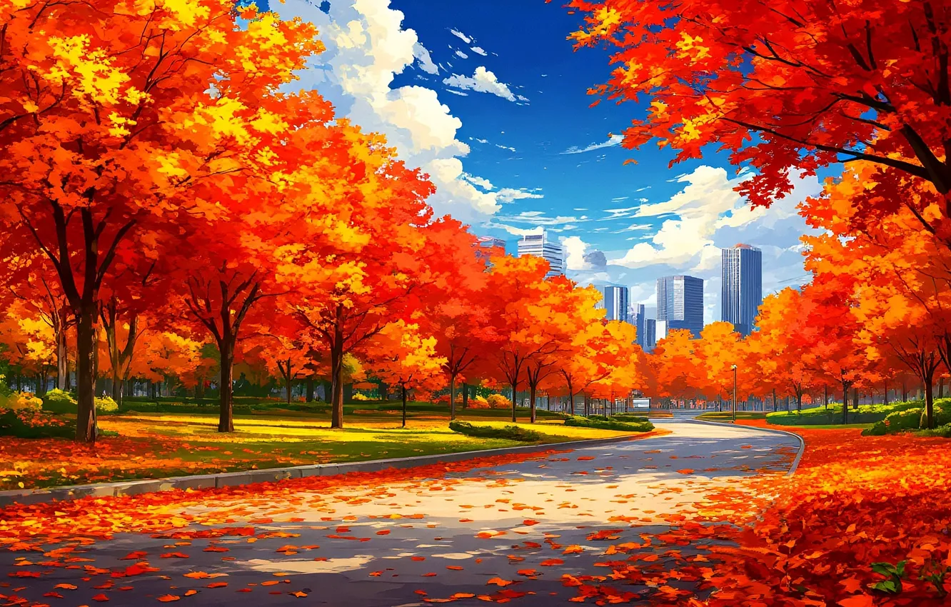 Photo wallpaper sky, trees, landscape, autumn