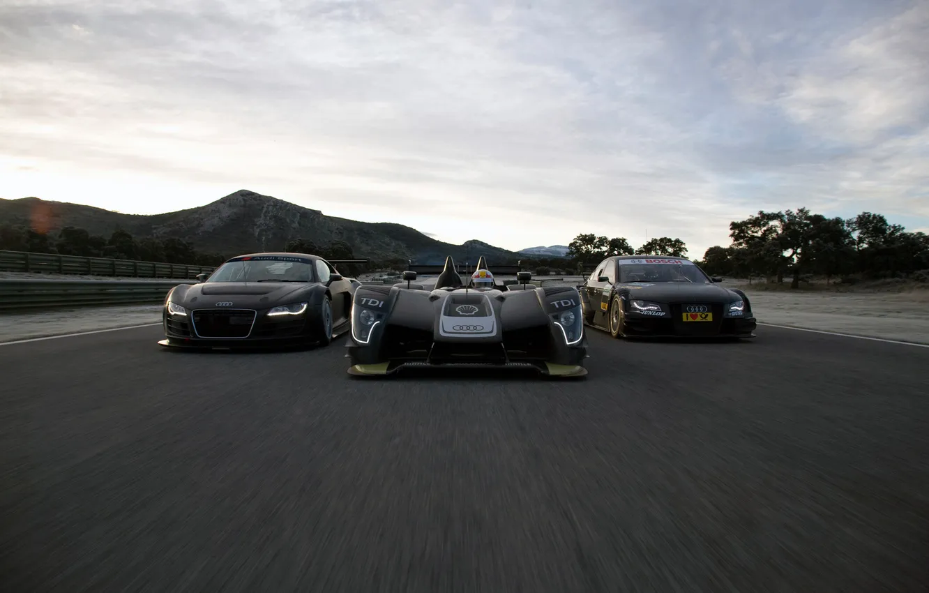 Photo wallpaper Audi, speed, track, three