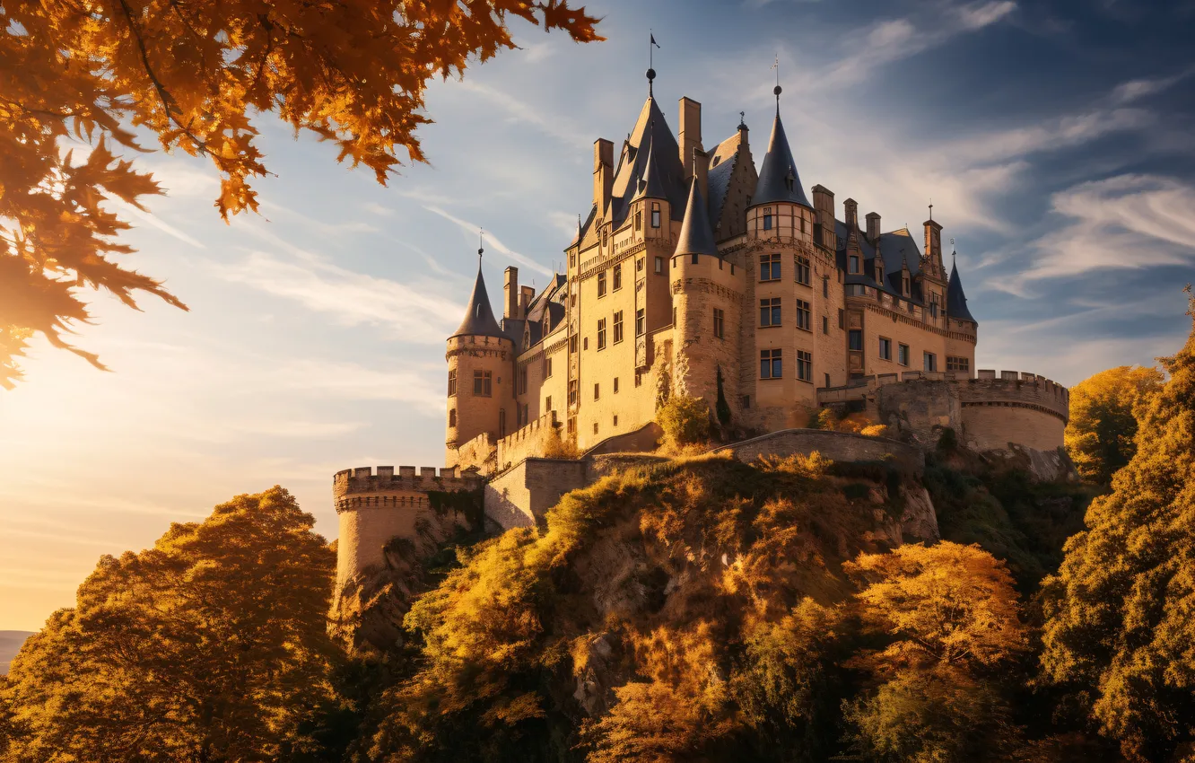 Photo wallpaper autumn, landscape, castle, landscape, beautiful, autumn, castle, ancient