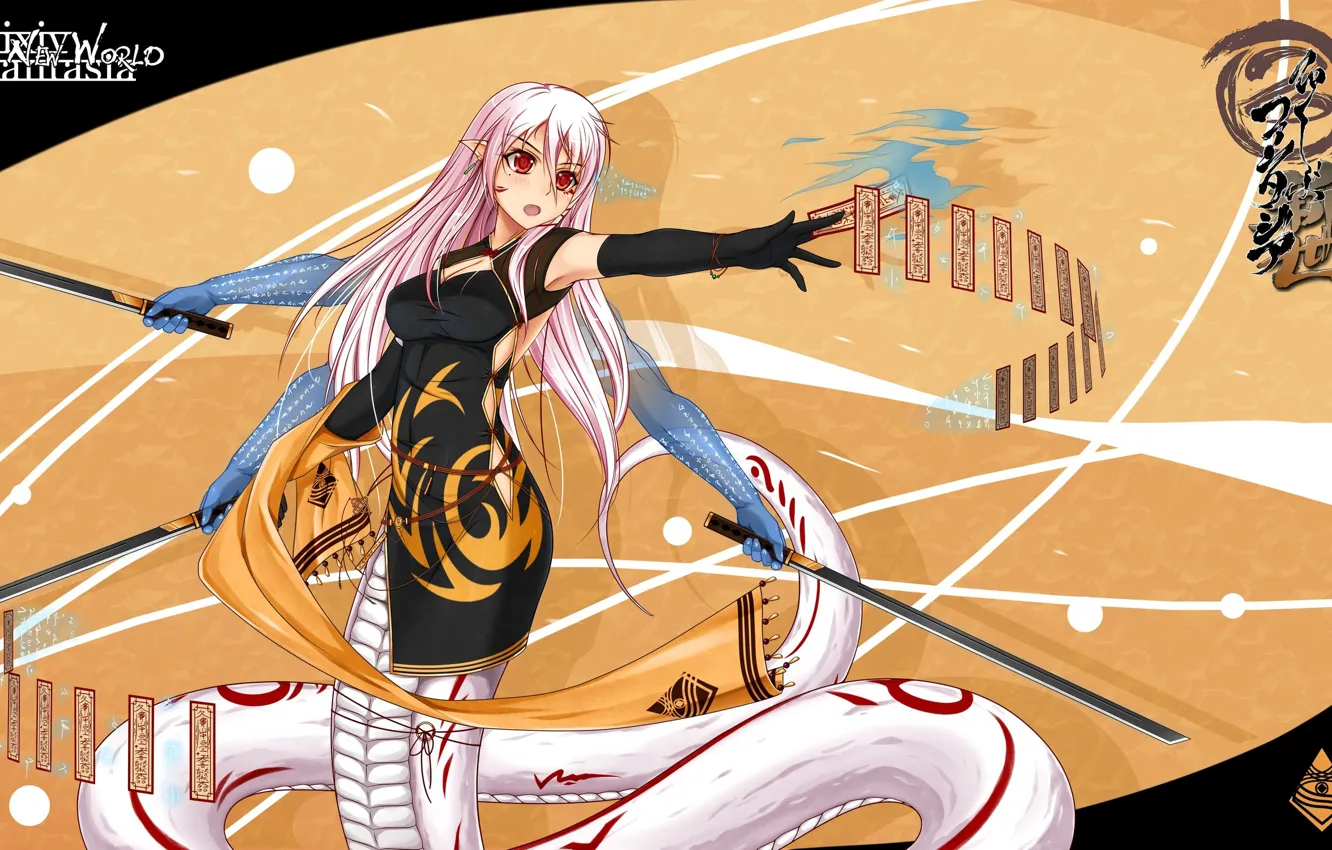 Photo wallpaper girl, weapons, snake, sword, hands, art, tail, pixiv fantasia