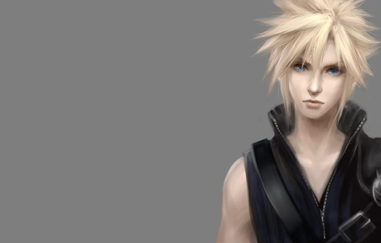 Photo wallpaper guy, grey background, blonde, Final Fantasy VII