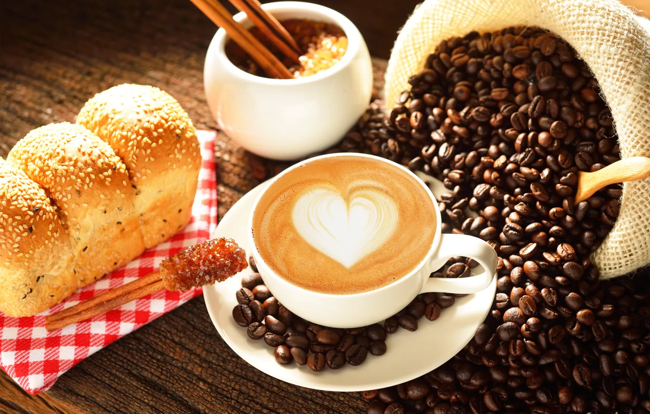 Photo wallpaper figure, coffee, grain, Breakfast, muffin, cakes, coffee, bread
