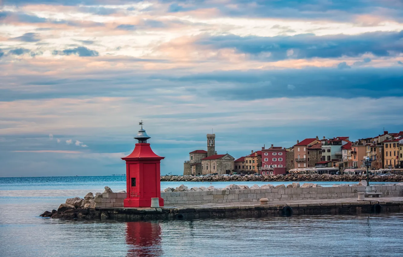 Photo wallpaper sea, coast, lighthouse, Slovenia