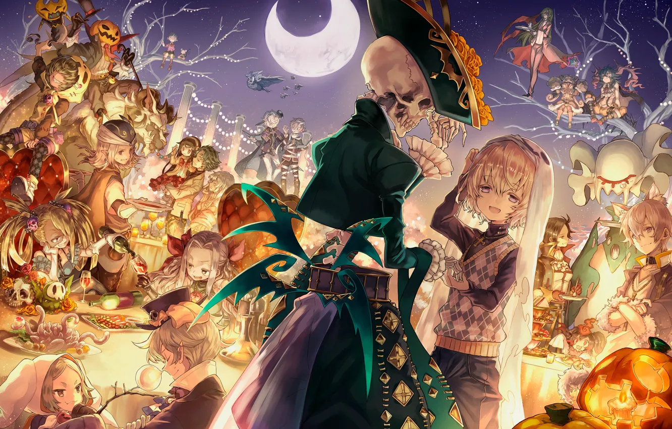 Photo wallpaper anime, art, skeleton, Halloween, merc storia