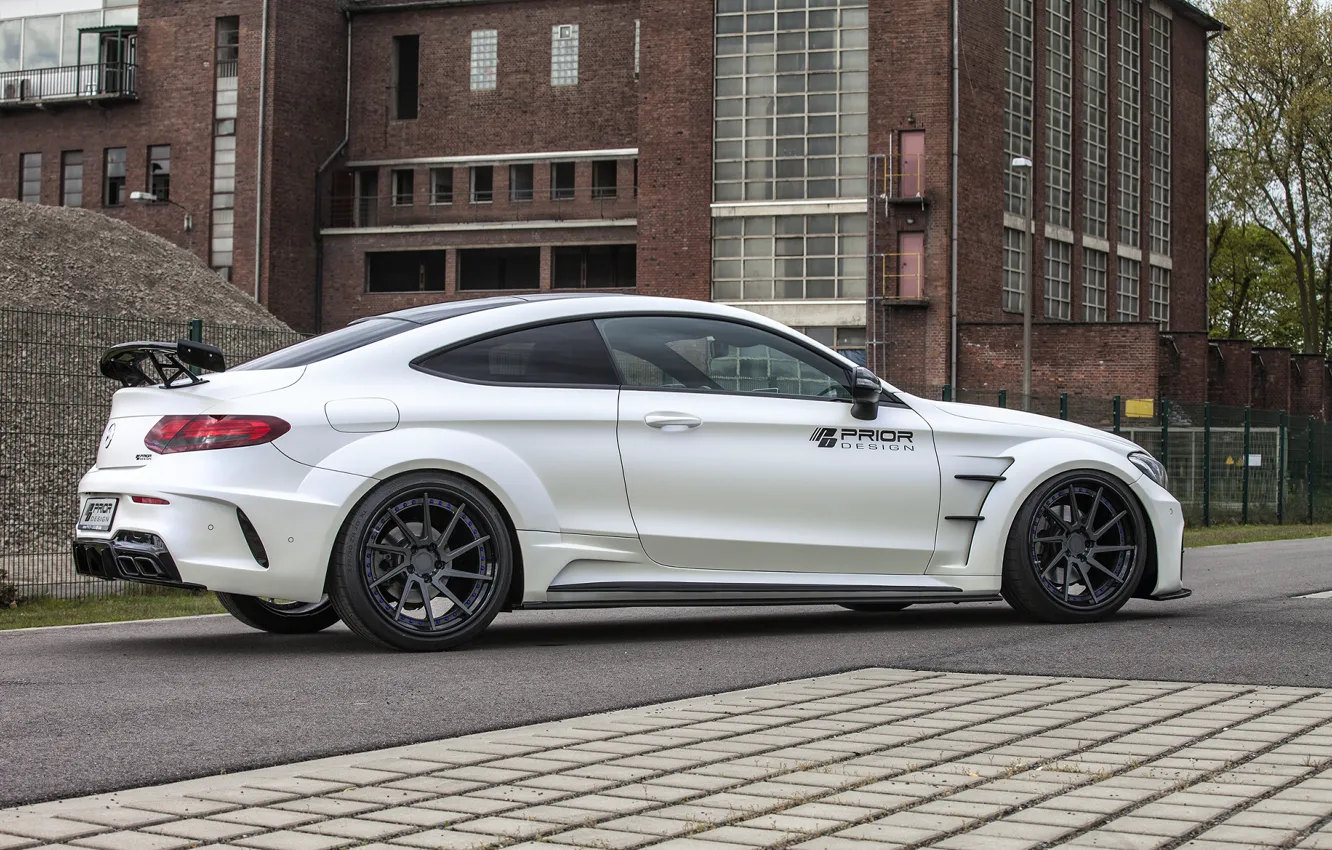 Photo wallpaper Mercedes-Benz, side view, AMG, Coupe, C63, Widebody, Prior-Design, C-Class