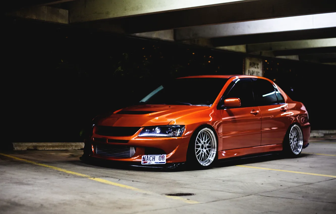 Photo wallpaper Tuning, Lancer, Orange, Evolution, Evo, the front, Low, Mitsubishi