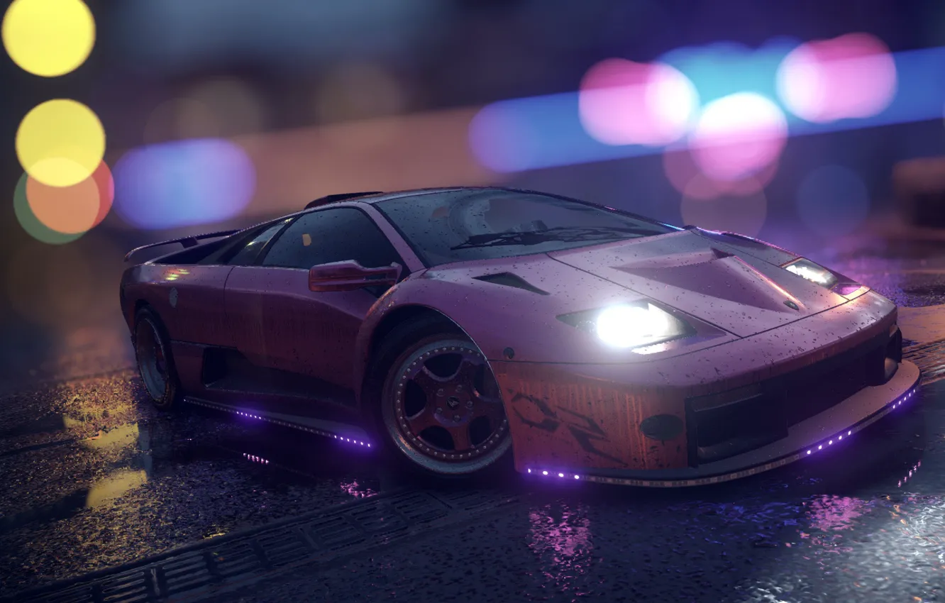 Photo wallpaper Lamborghini, Need for Speed, nfs, diablo, tuning, Neon, purple, 2015
