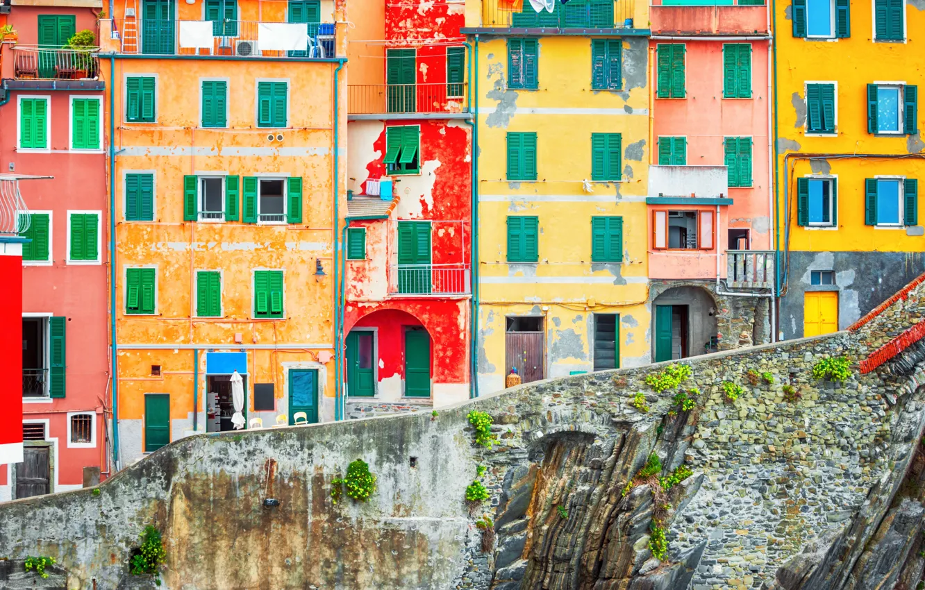 Photo wallpaper rocks, coast, Villa, Italy, houses, Riomaggiore, travel