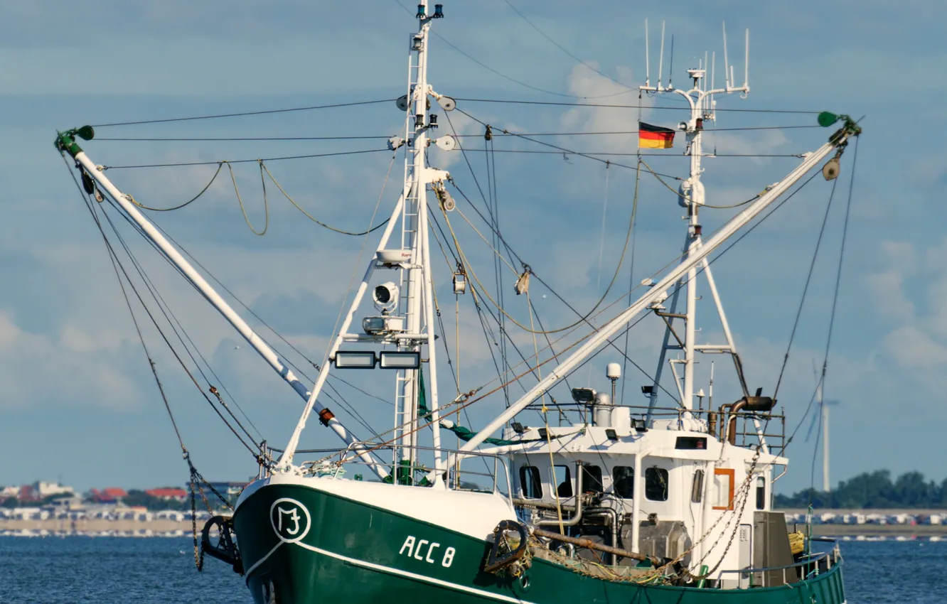 Photo wallpaper sea, the sky, shore, fisherman
