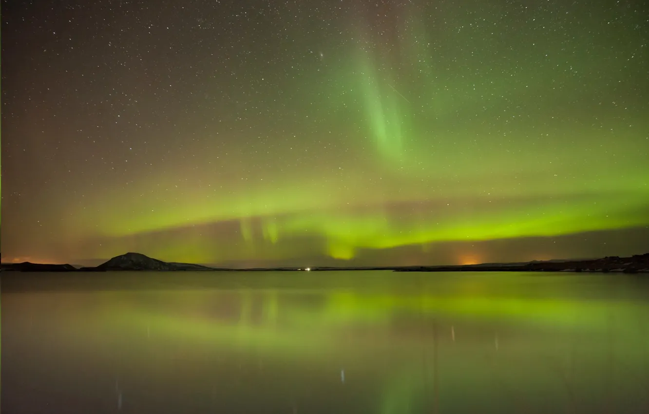 Photo wallpaper stars, reflection, Northern lights