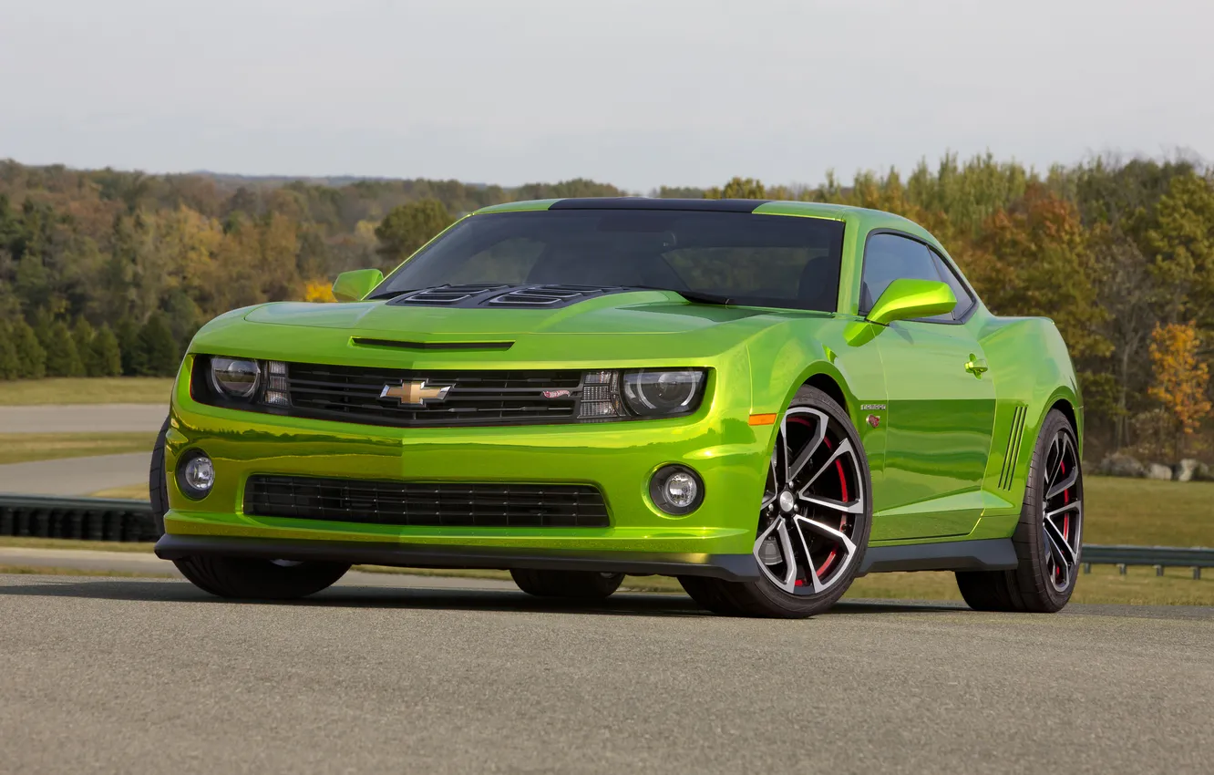 Photo wallpaper car, green, Chevrolet, Camaro, front, Hot Wheels