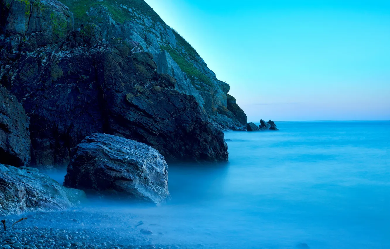 Photo wallpaper sea, the sky, mountains, stones, rocks