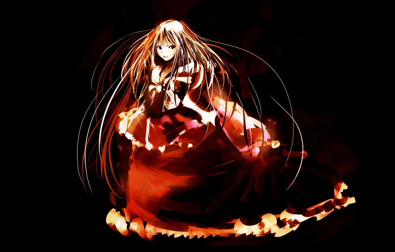 Photo wallpaper in the dark, disheveled hair, Touhou Project, black magic, Houraisan Kaguya
