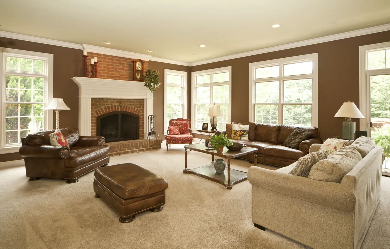 Photo wallpaper style, Villa, interior, fireplace, living room