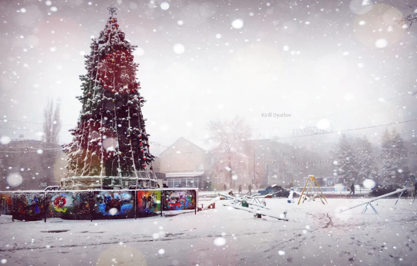 Photo wallpaper winter, tree, new year