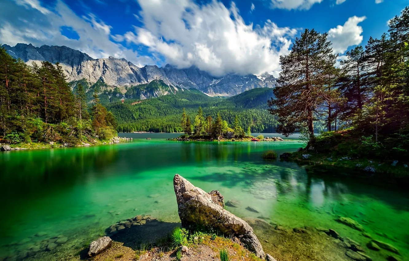 Photo wallpaper forest, mountains, nature, lake