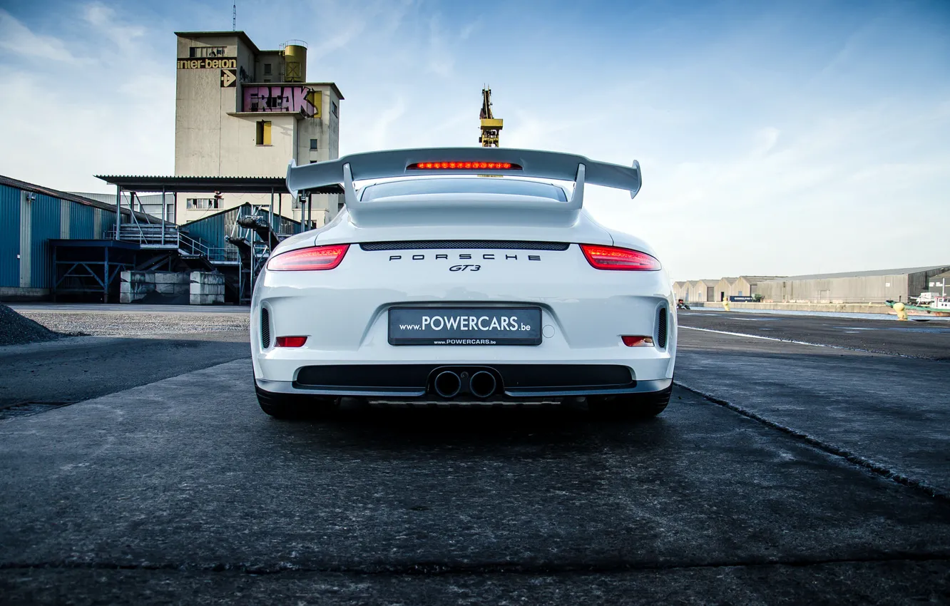 Photo wallpaper Porsche, white, Porsche, GT3, rear, 991