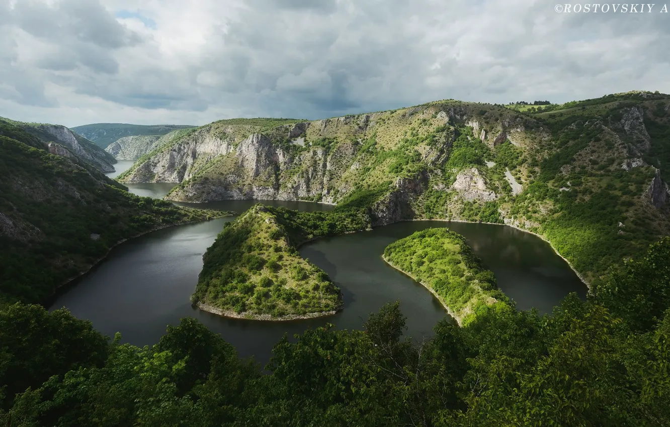 Photo wallpaper greens, forest, the sky, landscape, mountains, nature, artist, Anton Rostov