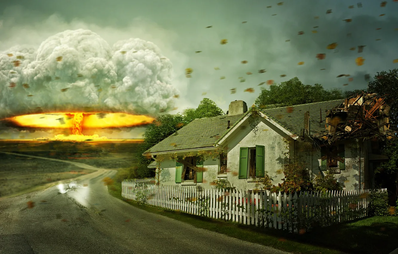 Photo wallpaper the explosion, house, war, disaster, art