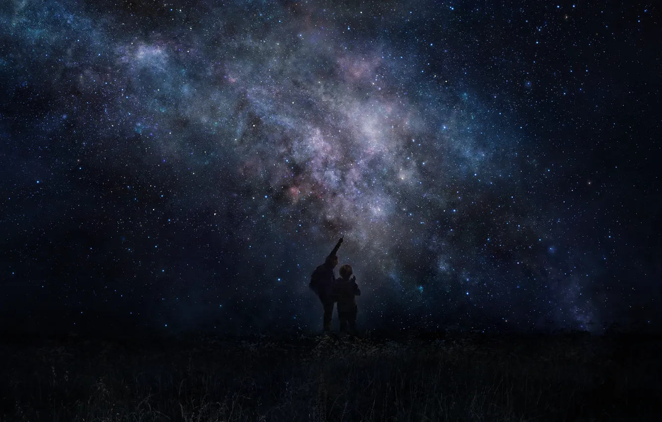 Photo wallpaper the sky, space, stars, people, art, iy tujiki