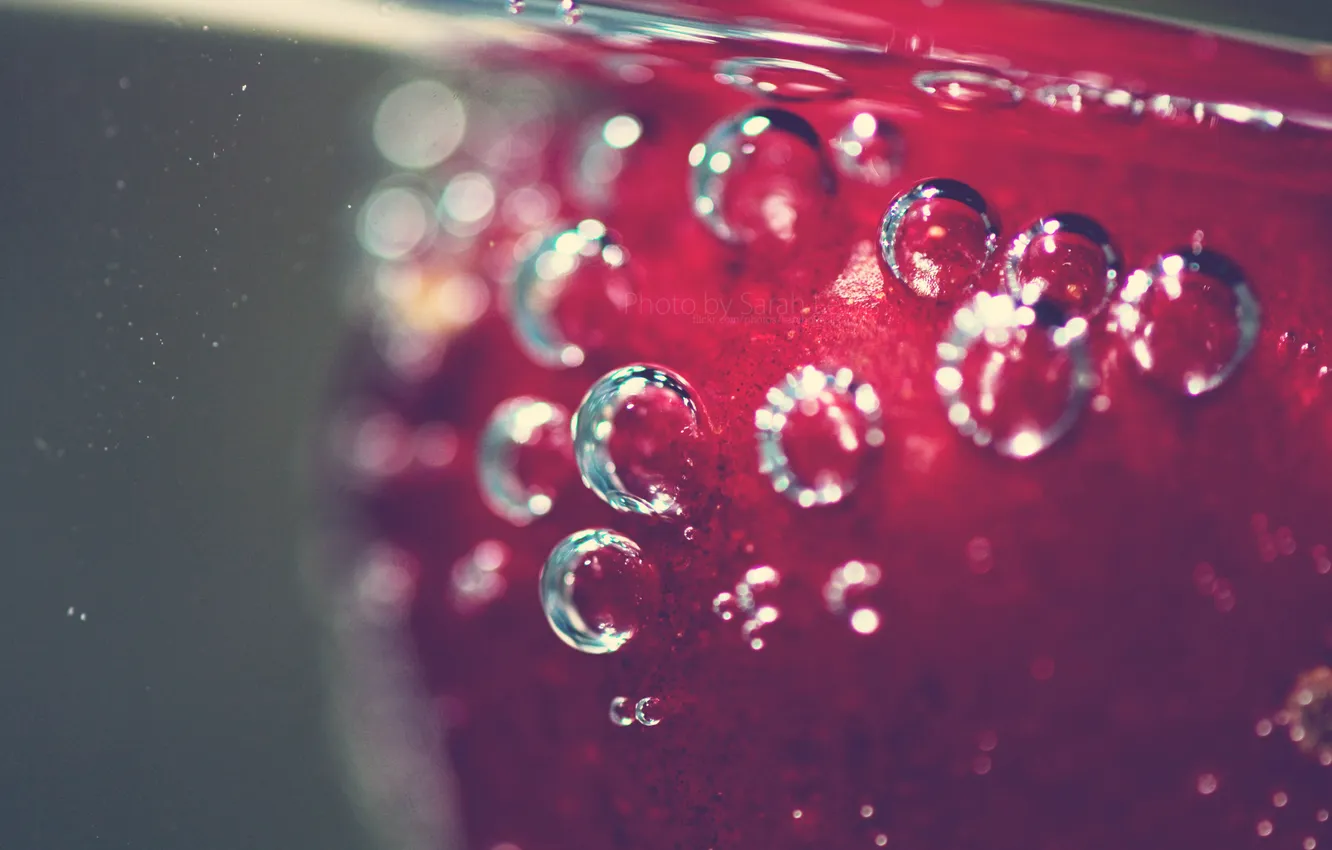 Photo wallpaper macro, bubbles, cherry, berries, bubbles, food, fruit, fruit
