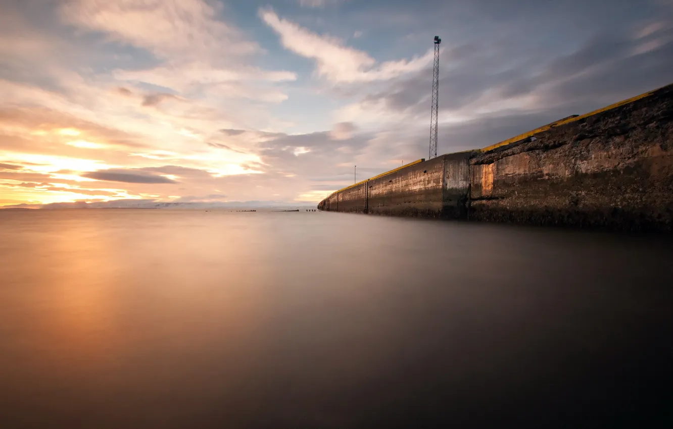 Photo wallpaper sea, sunset, pier