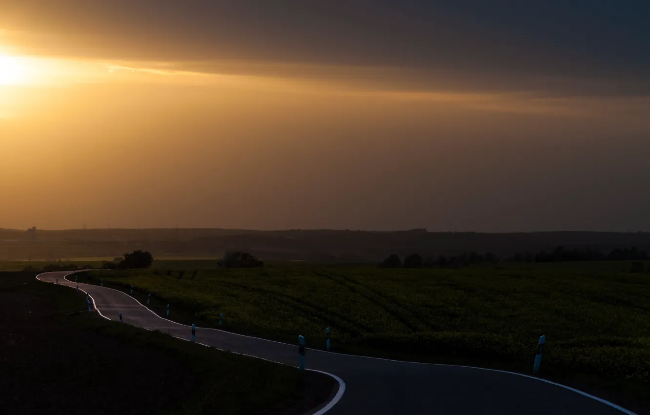 Photo wallpaper road, landscape, sunset