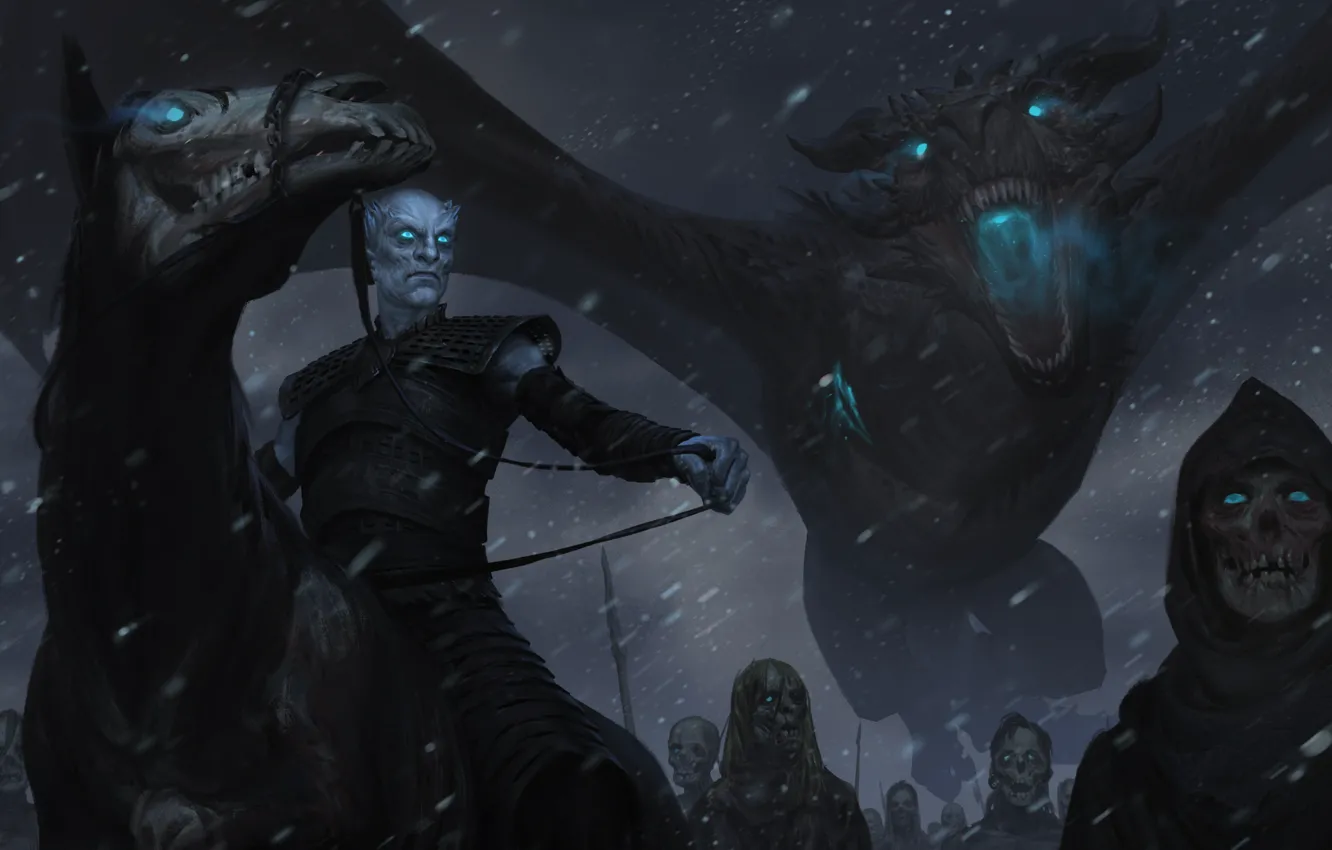 Photo wallpaper cold, snow, flight, fiction, dragon, wings, Dead, art