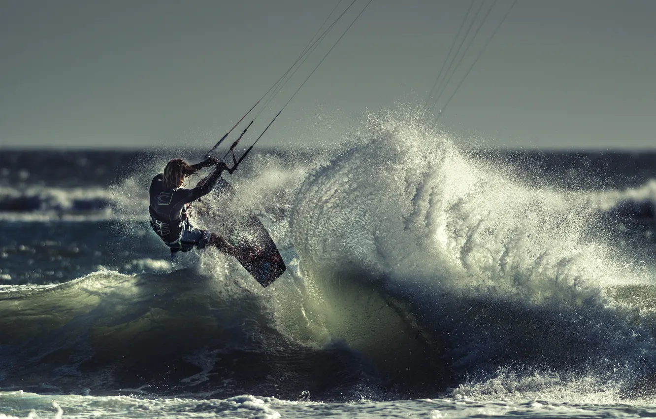 Photo wallpaper wave, athlete, kitesurfing, kitesurfing