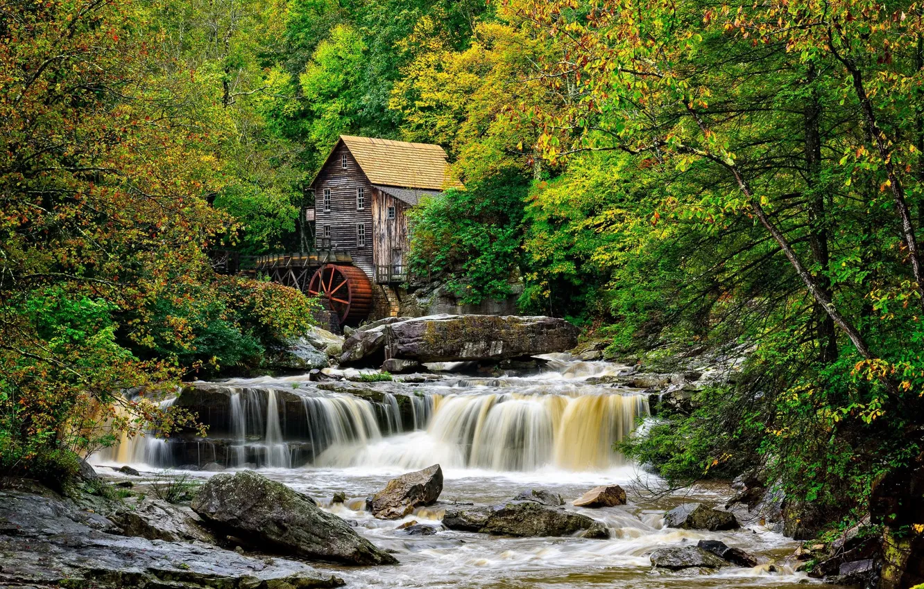 Wallpaper landscape, river, mill for mobile and desktop, section