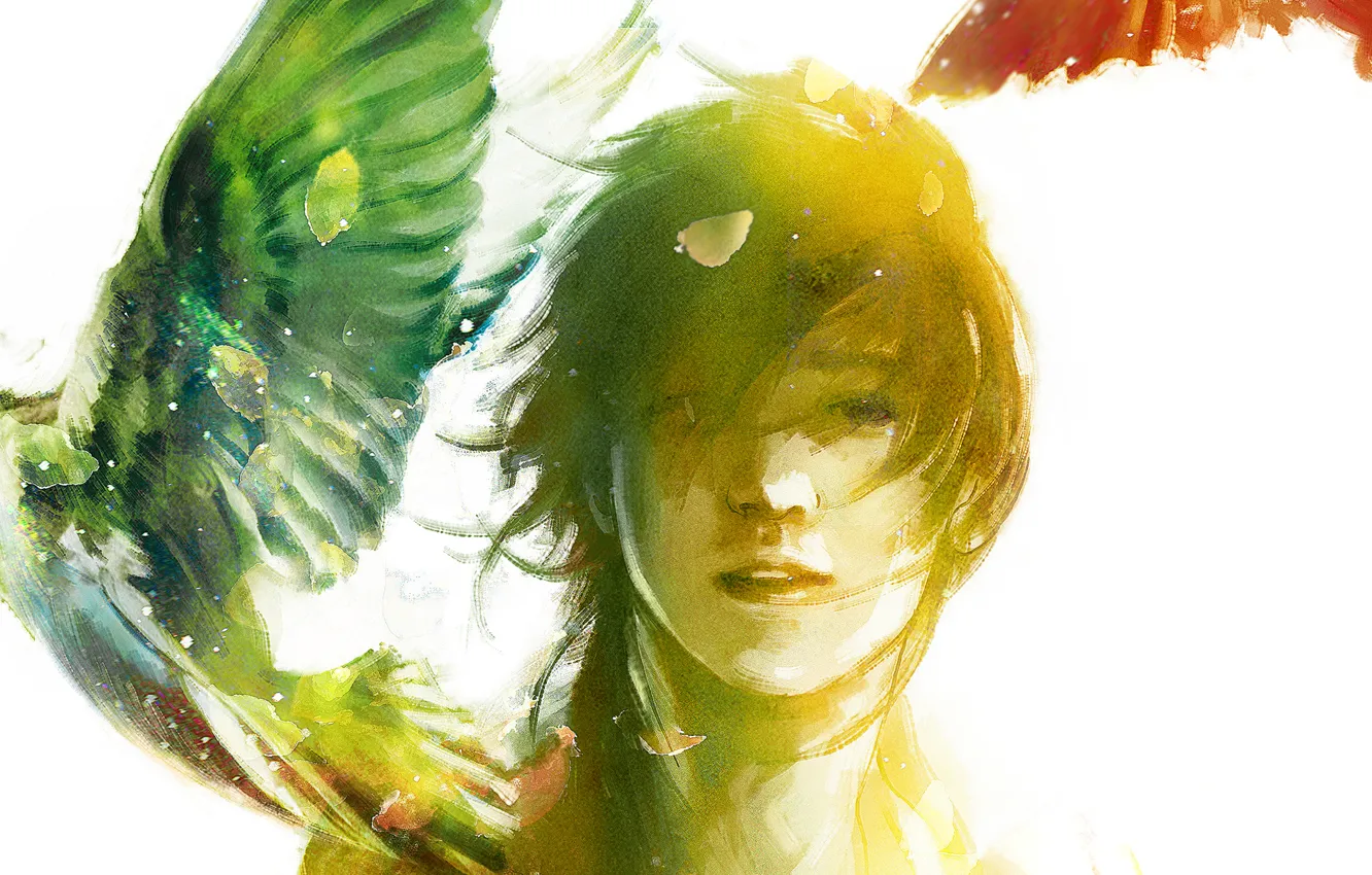 Photo wallpaper wings, petals, rainbow, guy