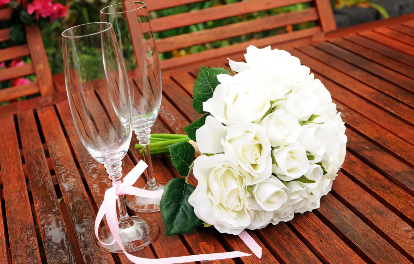 Photo wallpaper glass, roses, bouquet, rose, bouquet, wedding, wedding