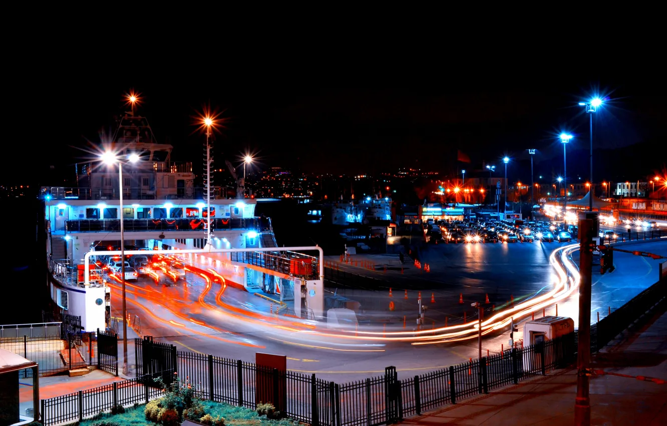 Photo wallpaper night, movement, ship, excerpt, light, Istanbul, Turkey, night