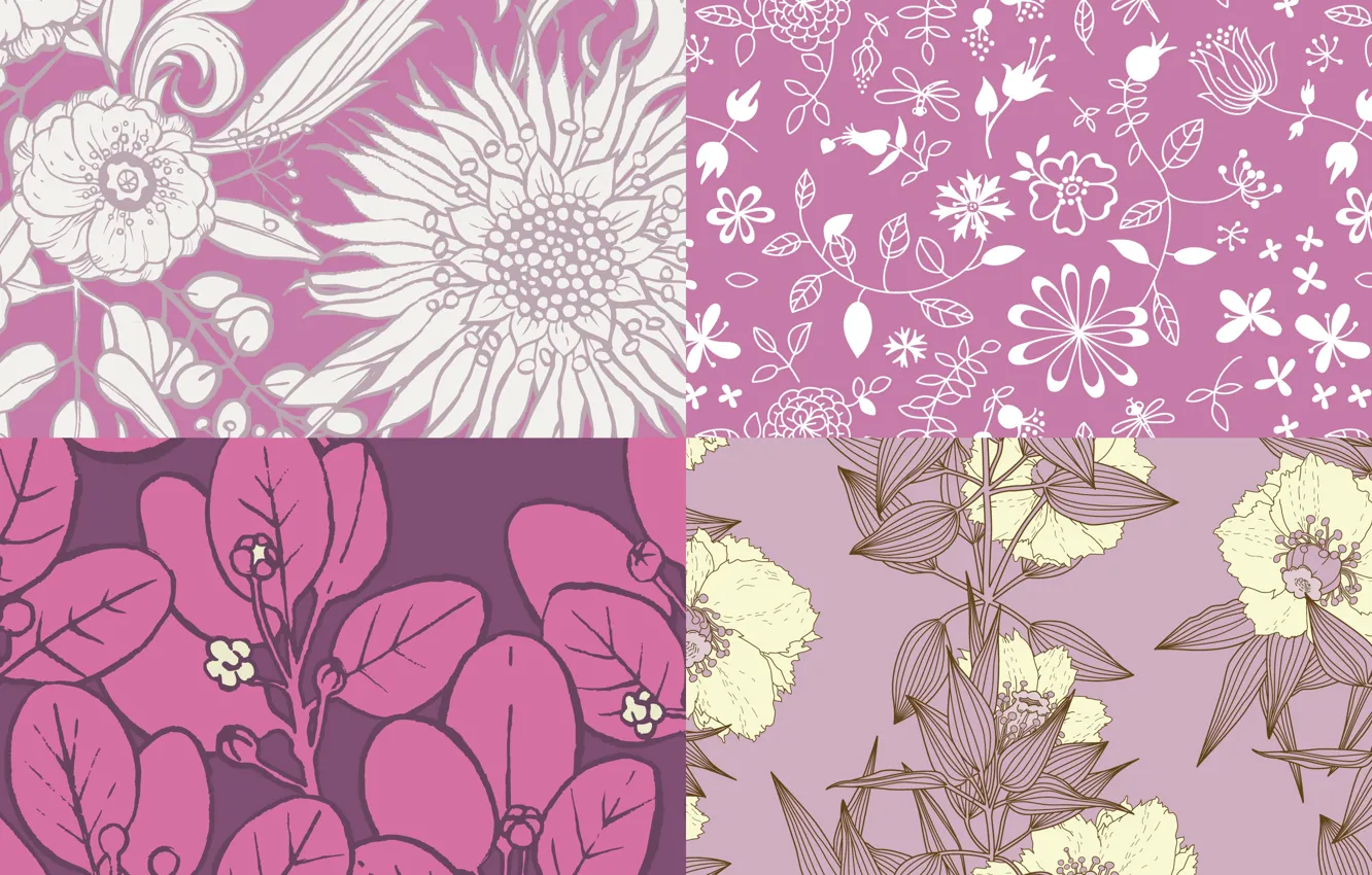 Photo wallpaper flowers, background, pattern, texture, patterns, purple