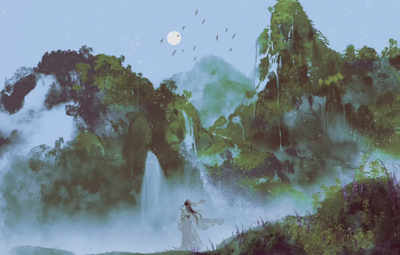 Photo wallpaper landscape, mountains, China, guy, hanfu, UNL, xianxia