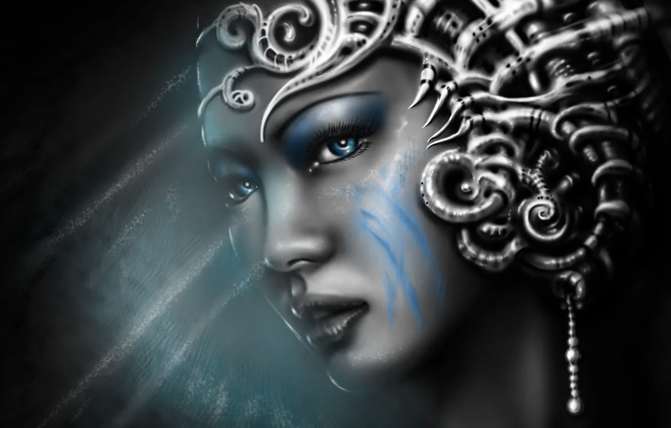 Photo wallpaper girl, decoration, metal, face, makeup, art