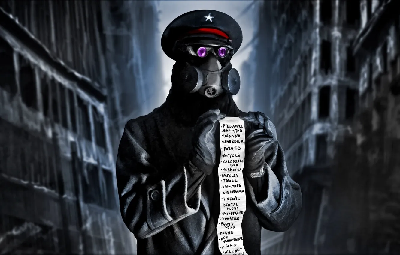 Photo wallpaper leaves, art, gas mask, captain, list, romance of the Apocalypse, romantically apocalyptic, alexiuss