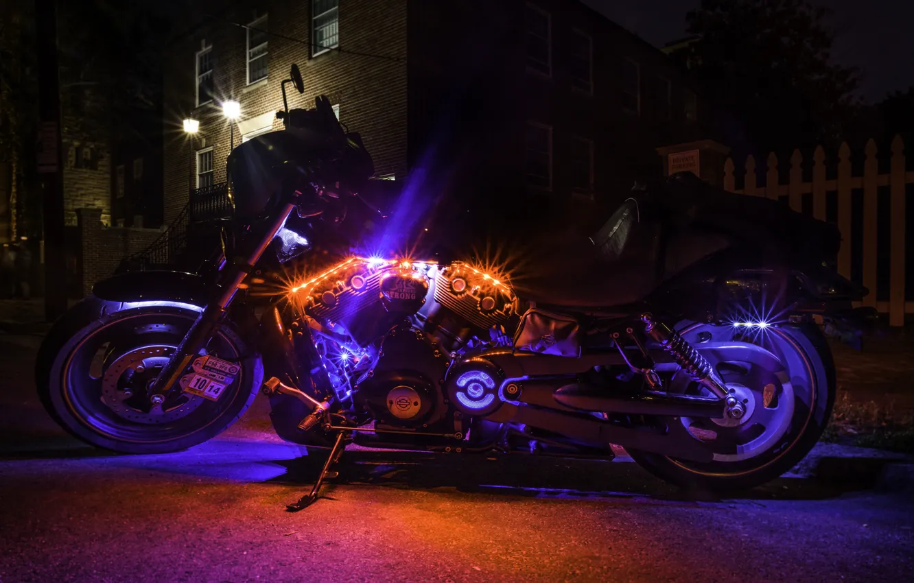 Photo wallpaper style, backlight, motorcycle, bike, Harley-Davidson