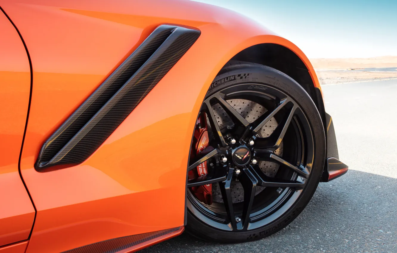 Photo wallpaper orange, wheel, Corvette, Chevrolet, ZR1, 2019