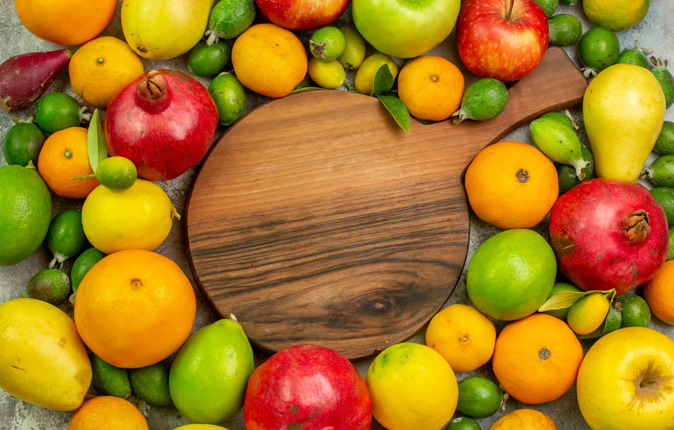 Photo wallpaper lemon, apples, lime, citrus, fruit, pear, different, a lot