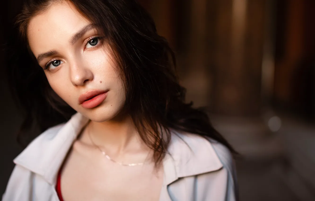 Photo wallpaper look, close-up, face, background, model, portrait, makeup, hairstyle