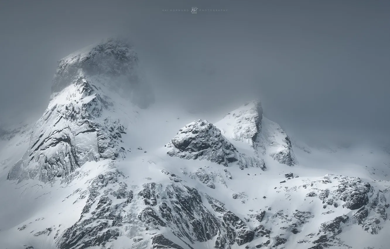 Photo wallpaper snow, landscape, mountains, tops